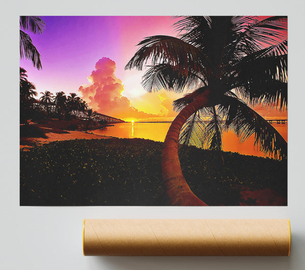 Paradise Beach At Sunset Poster