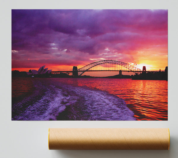 Speed Boat Trails Over The Red Ocean Print