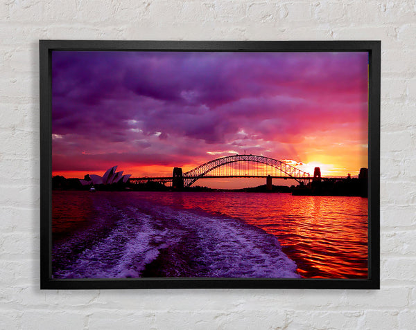 Speed Boat Trails Over The Red Ocean Framed Print