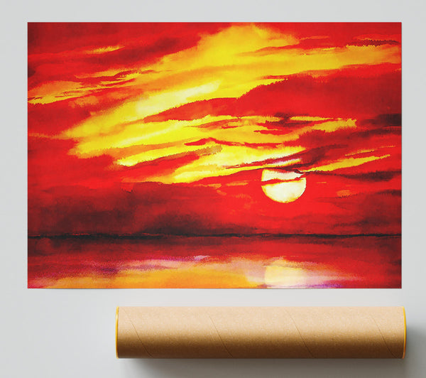 Surreal Red Ocean Skies Poster