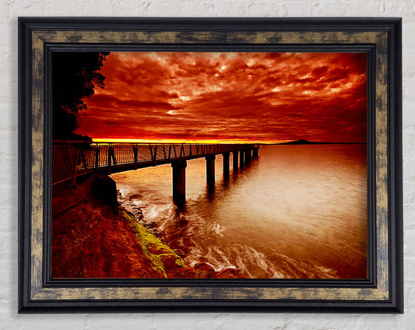 Bridge Over The Ocean Orange Framed Print