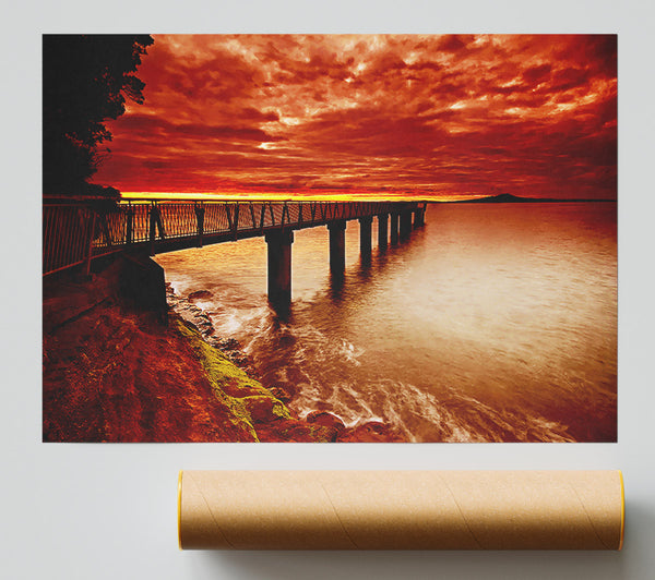 Bridge Over The Ocean Orange Giclee Print