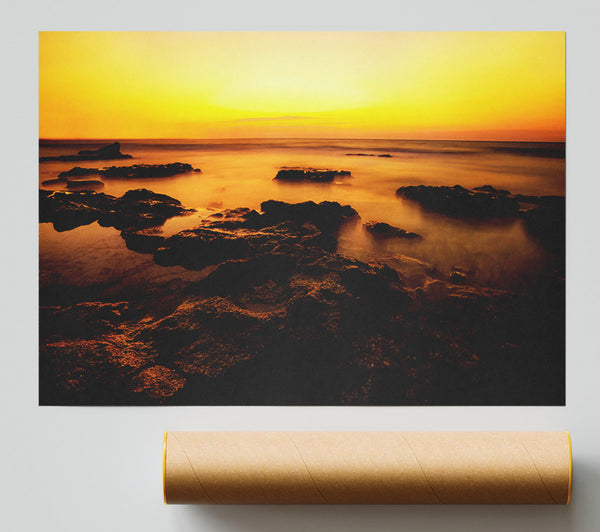 Yellow Sunset Rocks Poster