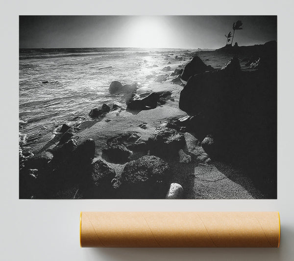 Sun Blaze Ocean B N W Giclee Print