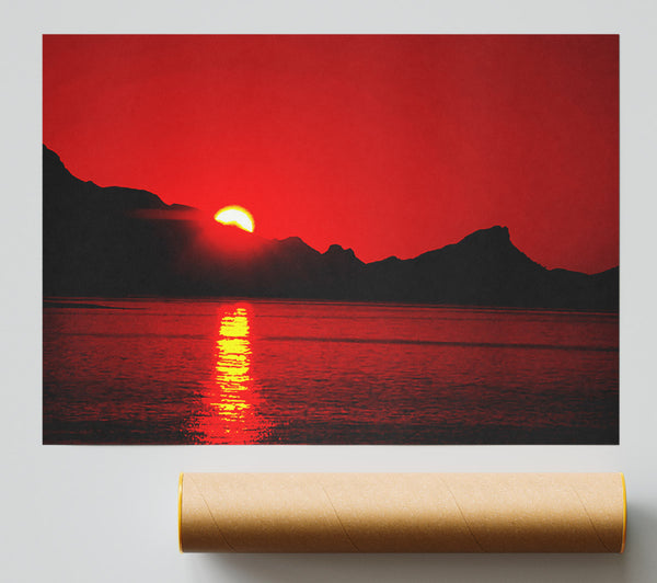 Vibrant Red Ocean Sunset Print