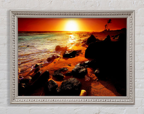Caramel Sun Blaze Ocean Framed Print