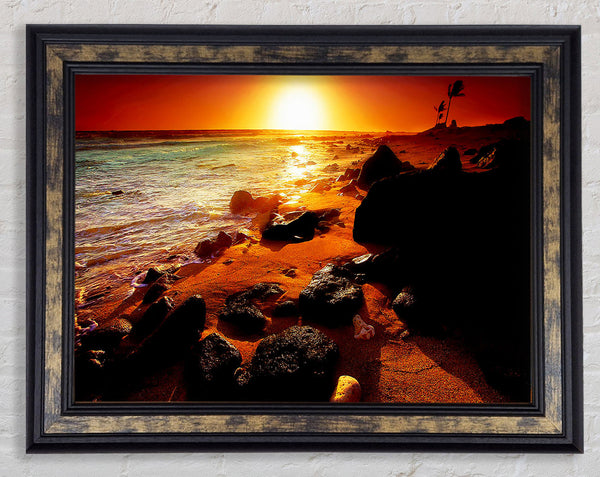 Caramel Sun Blaze Ocean Framed Print