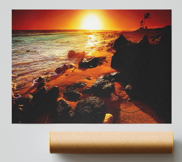 Caramel Sun Blaze Ocean Giclee Print