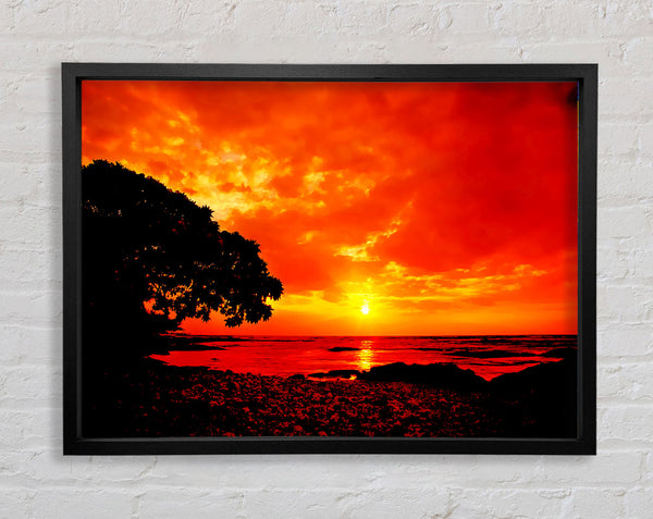 Stunning Orange Skies Over Ocean Framed Print