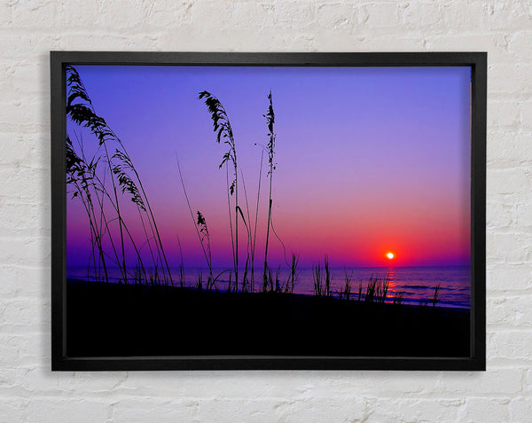 Red Sunset Over The Purple Lake Framed Print