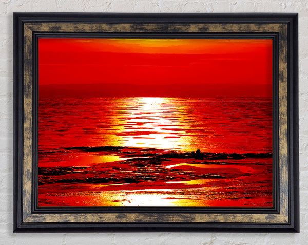 Orange Sun Trail Ocean Framed Print