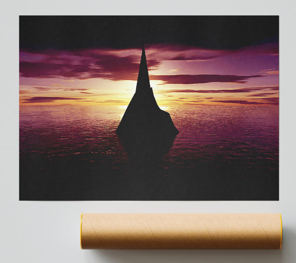 Ocean Sailboat At Dusk Print