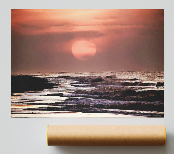 Pink Sunset Ocean Poster