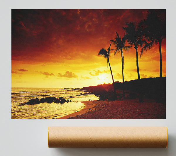 Ochre Palmtree Ocean Poster