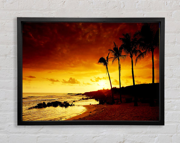 Ochre Palmtree Ocean Framed Print