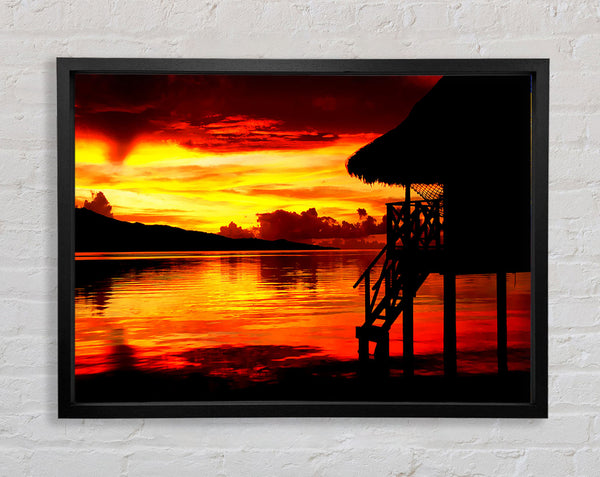 Red Beach Hut Ocean Framed Print