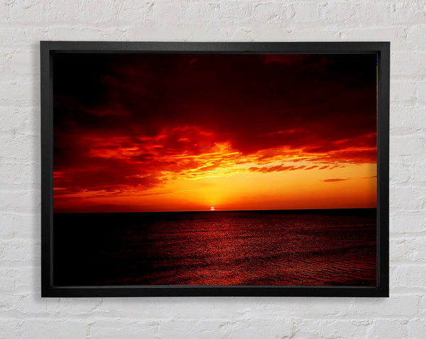 Red Night Fall Over Ocean Framed Print