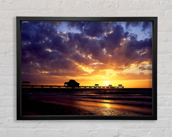 Pier Sunset Horizon Framed Print