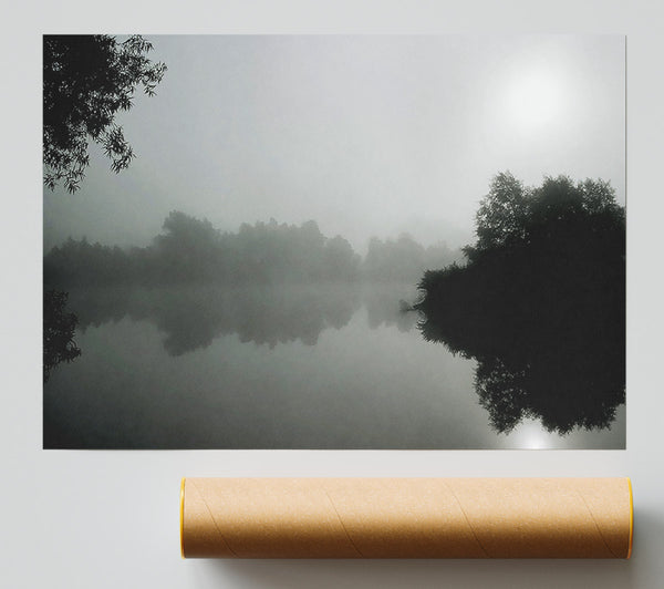 Misty Moonlit River B N W Print