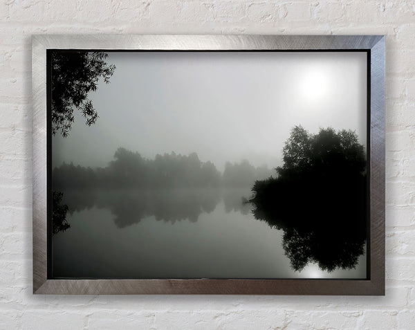 Misty Moonlit River B n W Framed Print