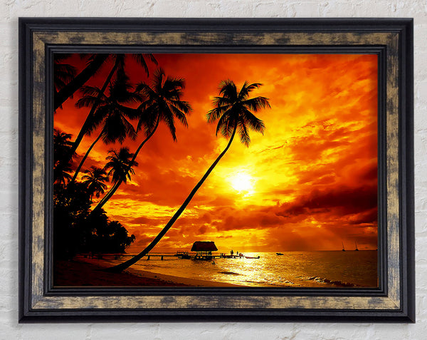 Paradise Palm Tree Hut Framed Print