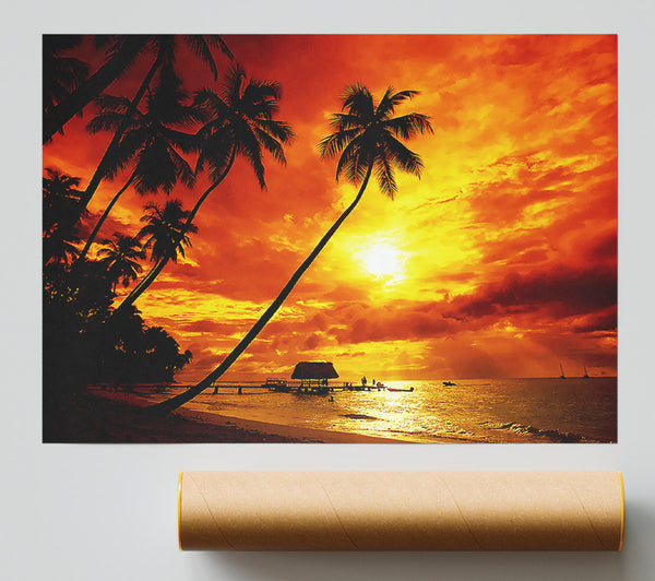 Paradise Palm Tree Hut Poster