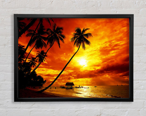 Paradise Palm Tree Hut Framed Print