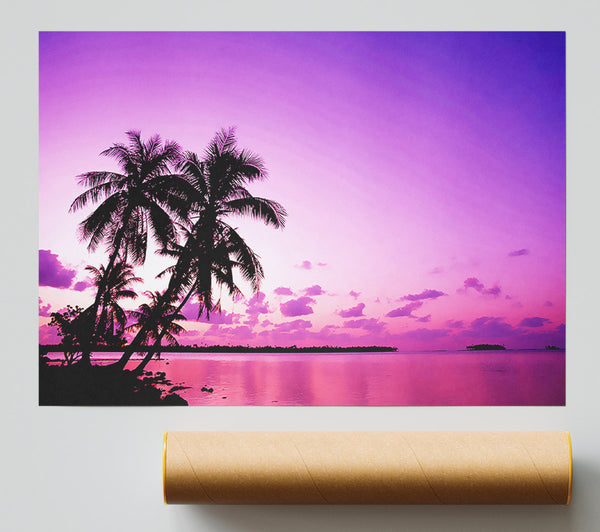 Pink Palm Tree Ocean Poster