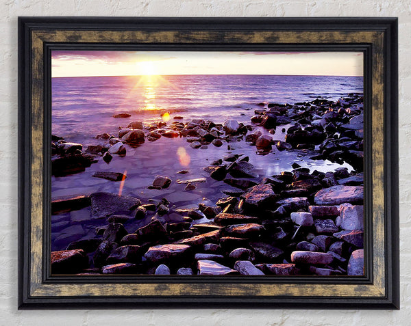 Ocean Pebble Sunrise Framed Print
