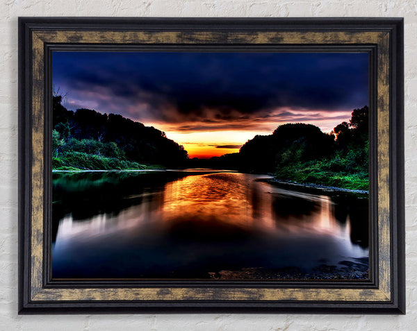 Fire Sunrise Lake Framed Print