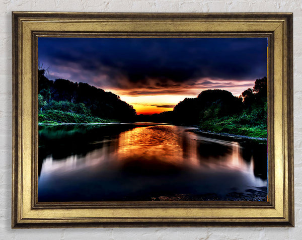 Fire Sunrise Lake Framed Print