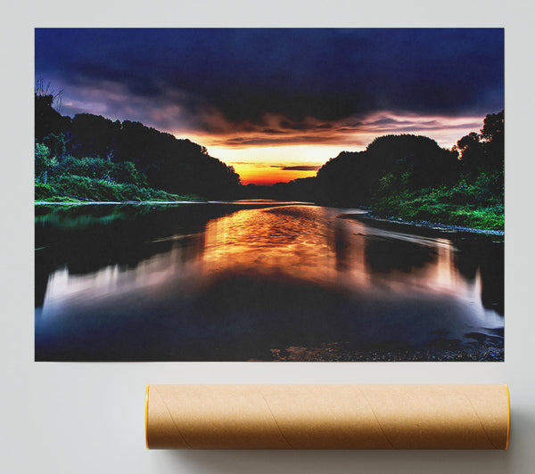 Fire Sunrise Lake Giclee Print