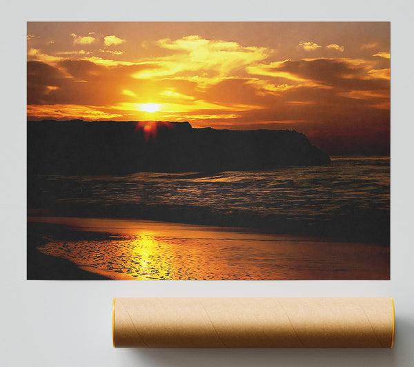 Sunrise Over Ocean Rocks Print