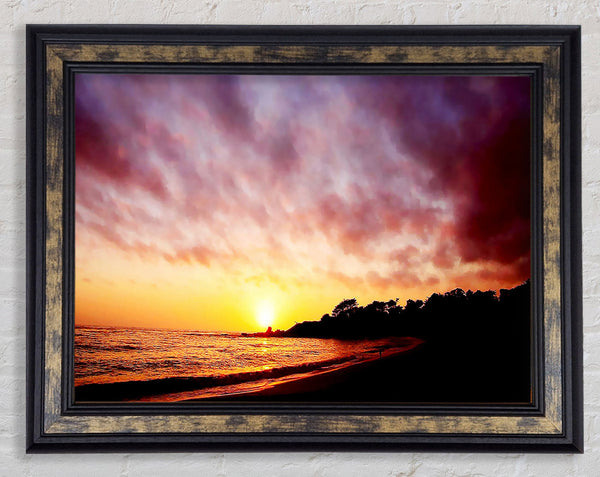 Ocean Path To The Mountain Sunset Framed Print