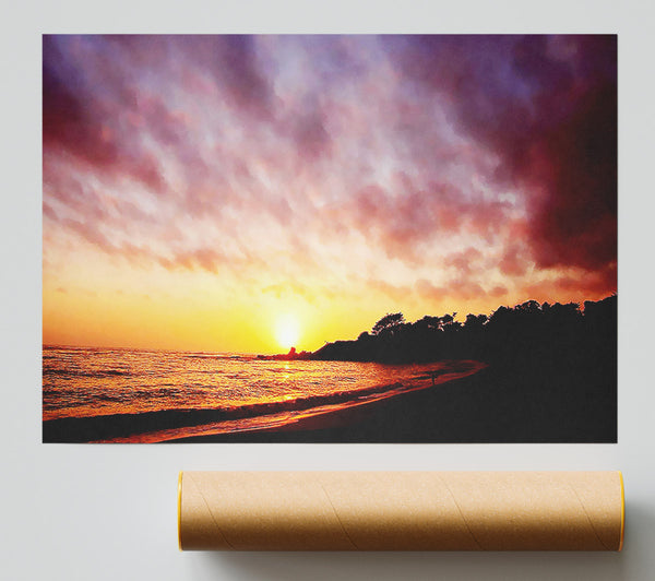 Ocean Path To The Mountain Sunset Poster