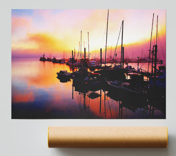 The Harbour At Sunset Poster