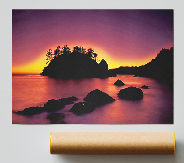 Pink Sunset Behind The Mountain Giclee Print
