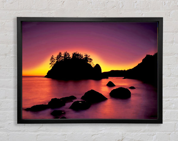 Pink Sunset Behind The Mountain Framed Print