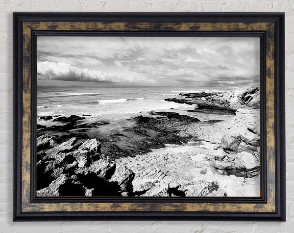 Rocks Of The Ocean Black And White Framed Print