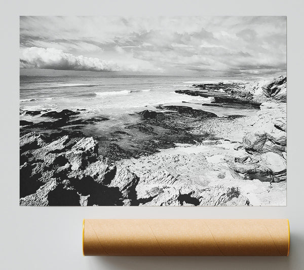 Rocks Of The Ocean Black And White Print