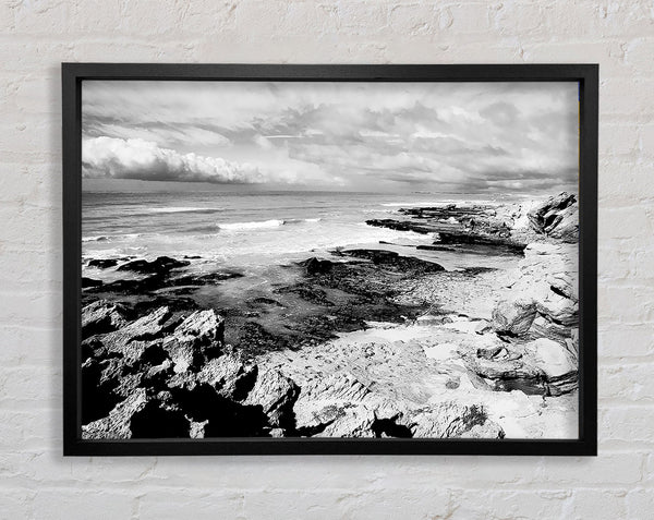 Rocks Of The Ocean Black And White Framed Print