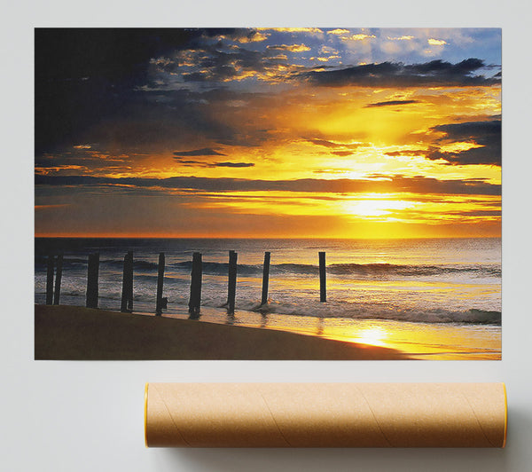 Yellow Sunrise Ocean Poster