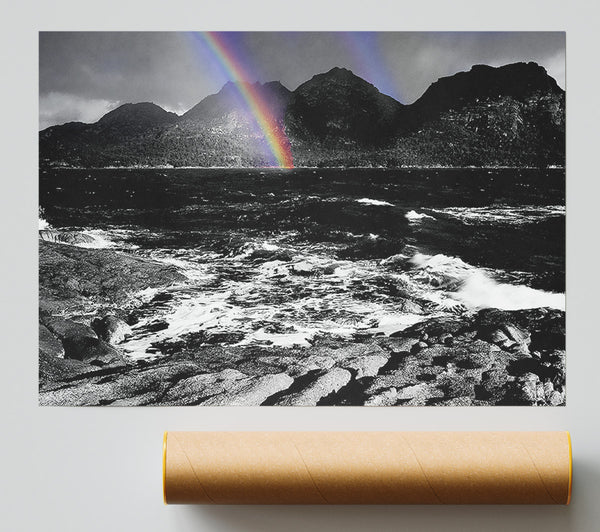 Rainbow Ocean Mountains B N W Giclee Print