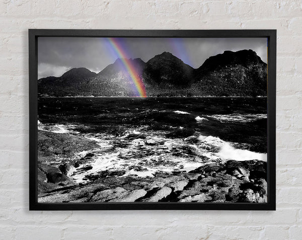 Rainbow Ocean Mountains B n W Framed Print