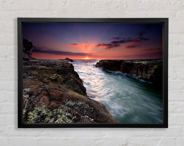 Sunset At Muriwai Beach Framed Print
