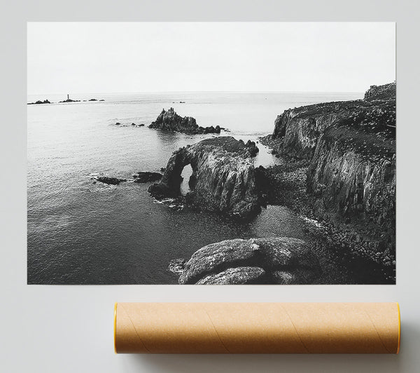 Ocean Rocks B N W Print