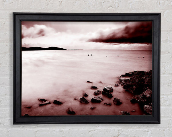 Misty Calm Ocean Rocks Framed Print