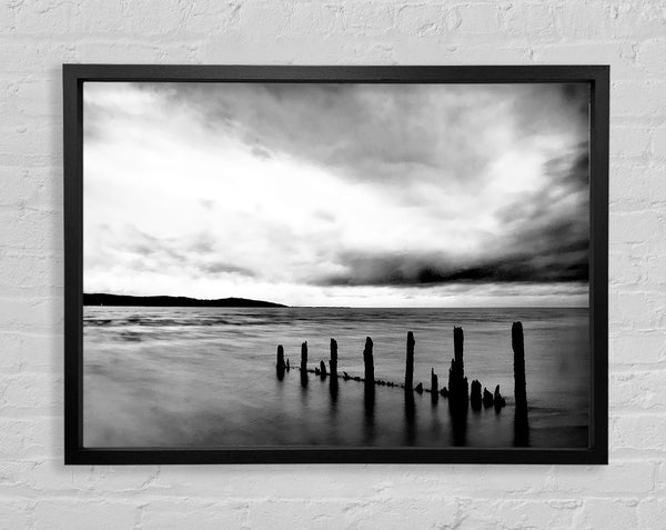 Storm Clouds Over The Ocean B n W Framed Print