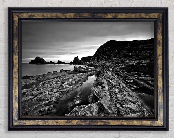 Ocean Rock Formation B n W Framed Print