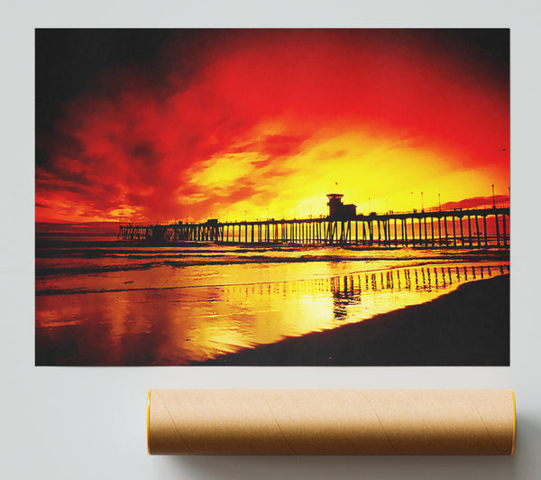 Fire Skies Over The Pier Giclee Print